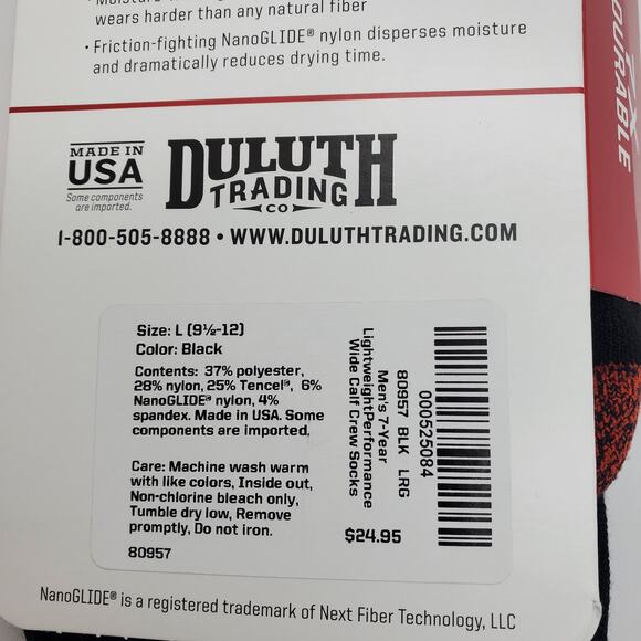 Duluth Trading 7 Year Socks Over Calf Black L 9 1/2-12 Lightweight Performance - Picture 7 of 7